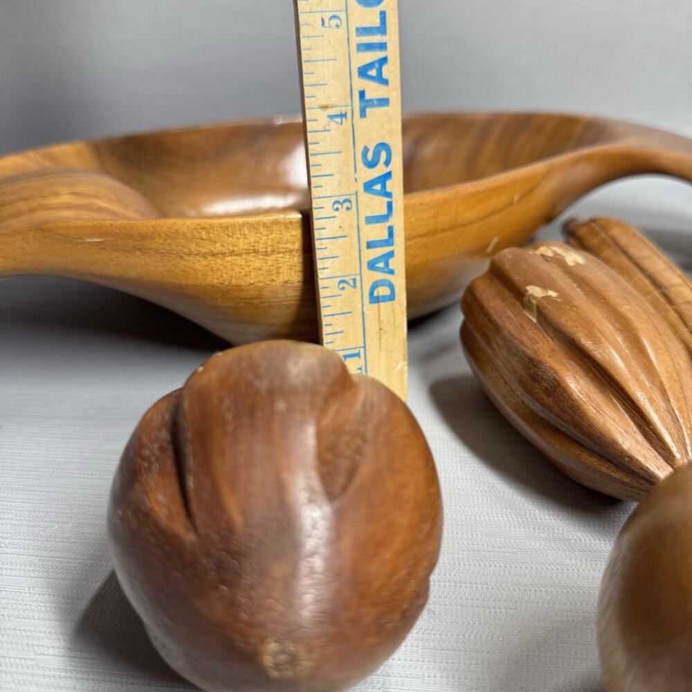 Vintage Retro MCM Carved Bowl Wooden Vegetable Fruit 10 Piece Set Fall Cottage - Picture 10 of 16